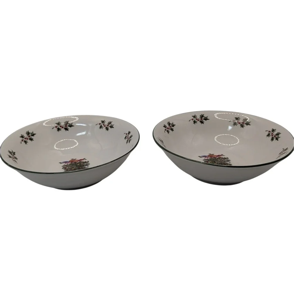 Gibson Noel Morning Soup Bowls Christmas Tree Holiday Vintag Set of Two SEE